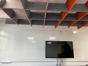 Used Buzzigrid Grey/Orange/White Suspended Acoustic Ceiling Baffles