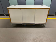 Used White/Oak 3 Door Credenza with Smoke Glass Top