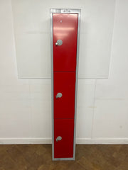 Used Elite 3 Door Personnel Steel Red/Grey Locker