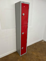 Used Elite 3 Door Personnel Steel Red/Grey Locker