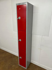 Used Elite 3 Door Personnel Steel Red/Grey Locker