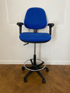 Used Draughtsman Technician Blue Cloth Swivel Chair on Wheels