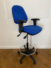 Used Draughtsman Technician Blue Cloth Swivel Chair on Wheels