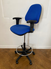 Used Draughtsman Technician Blue Cloth Swivel Chair on Wheels