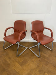 Vintage (1999) Girsberger Terra Cotta Leather Meeting/Side Chromed Framed Chair