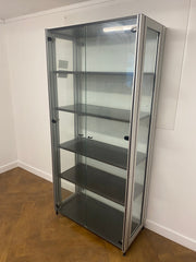 Used  Quality Aluminium Framed Glass Display Double Door Cabinet 1830mmh x 860mmw x 430mmd