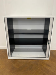 Used Bisley Steel White 1000mmh x 1000mmw x 470mmd Silver Grey Tambour Fronted Cupboard