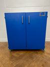 Used White/Blue Door Laminate 2 Door Laboratory Workshop Cupboard.