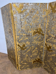 Set of 3 Antique Panel Folding Screen/Room Divider with Intricate Gold & Silver embossed design in a Japanese Style