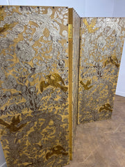 Set of 3 Antique Panel Folding Screen/Room Divider with Intricate Gold & Silver embossed design in a Japanese Style