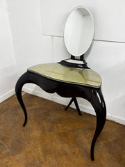 Christopher Guy "Vanity Fair I" Dressing Table in Hand Carved Mahogany and Matching "Vanity Fair" Red Leather Mahogany Chair