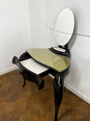 Christopher Guy "Vanity Fair I" Dressing Table in Hand Carved Mahogany and Matching "Vanity Fair" Red Leather Mahogany Chair