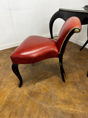 Christopher Guy "Vanity Fair I" Dressing Table in Hand Carved Mahogany and Matching "Vanity Fair" Red Leather Mahogany Chair