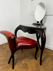 Christopher Guy "Vanity Fair I" Dressing Table in Hand Carved Mahogany and Matching "Vanity Fair" Red Leather Mahogany Chair