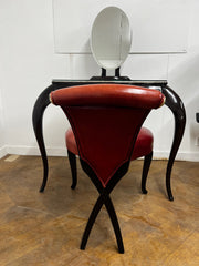 Christopher Guy "Vanity Fair I" Dressing Table in Hand Carved Mahogany and Matching "Vanity Fair" Red Leather Mahogany Chair