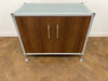 2 Door Walnut Credenza/Cupboard with Modern Aluminium Frame and Glass Top