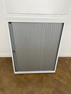 White Steel 1000mmh x 800mmw x 470mmd Tambour Fronted Cupboard with White 25mm Wooden Top