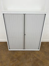 Bisley White Steel Grey Fronted Tambour Cupboard with Fitted White 25mm Top