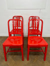 A Set of 4 Replica Emeco 1006 Steel Navy Chair Finished in a Red Painted Steel.