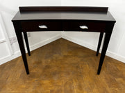 A Italian Curved 2 Drawer Dressing/Side Console Table Stained Dark Mahogany with Glass Top