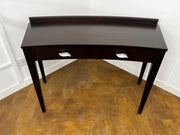 A Italian Curved 2 Drawer Dressing/Side Console Table Stained Dark Mahogany with Glass Top