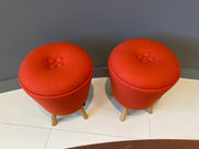 Used Funky Orange Cloth Low  4 Wooden Legged Breakout Stool Product of Cornwall