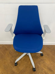 Used Herman Miller Sayl White Framed Blue Cloth Swivel Chair