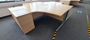 Used Beech Corner Desk with Desk High Pedestal