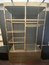 Used Antique Style Brass Framed Glass Shelved Etagere Garment Display 2070mmh x 1200mmw x 450mmd