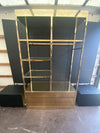 Used Antique Style Brass Framed Glass Shelved Etagere Garment Display 2070mmh x 1200mmw x 450mmd