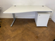 Used White 1600mm Wave Desk & Pedestal