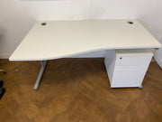 Used White 1600mm Wave Desk & Pedestal