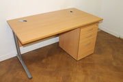 Used Verco Beech 1400mm x 800mm Rectangular Desk withb Full Height 3 Drawer Under Desk Pedestal