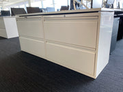 Used White Steel Desk High  2 Drawer Lateral Filing Cabinet