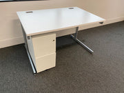Used White 1200mm x 800mm Rectangular Desk with Slim-line Pedestal