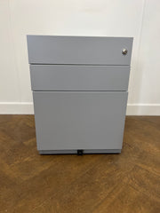 Used Grey Steel 3 Drawer Under Desk Mobile Pedestal