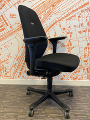 Used Kinnarps 9000 Model 9124 High Back Black Cloth Operator Chair