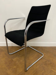 Used Brunner Fina Quilt Black Cloth Chrome Cantilever Stacking Meeting Chair with Chrome Arms
