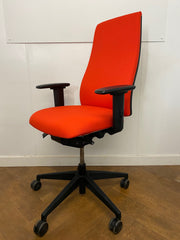 Used Interstuhl 'Goal' 302G High Back Swivel Chair with Adjustable Arms in red cloth
