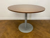 Used Techo Walnut 1000mm Diameter Meeting Table on Grey Steel Column Base