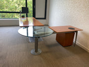 Used Frezza Cherry Veneer Directors Desk with Return & Integral Glass Meeting Table