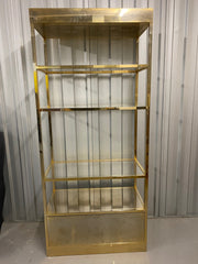 Used Antique Style Brass Framed Glass Shelved Etagere Garment Display 2060mm x 810mmw x 450mmd