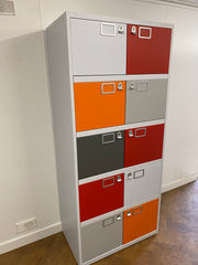 Used Bisley 10 Door Staff Lockers Orange/Grey/Red & White Doors