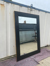 Used Simpsons London Bespoke Black Leather Brass Edged Mirror 2110mmh x 1450mmw x 45mmd