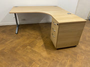 Used Oak 1600mm x 1200mm Corner Desk with Desk High Pedestal