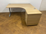 Used Oak 1600mm x 1200mm Corner Desk with Desk High Pedestal