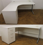 NEW WHITE 1600 x 1200mm Corner Desk 600mm Deep Pedestal