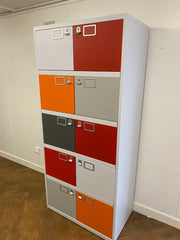 Used Bisley 10 Door Staff Lockers Orange/Grey/Red & White Doors