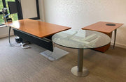Used Frezza Cherry Veneer Directors Desk with Return & Integral Glass Meeting Table