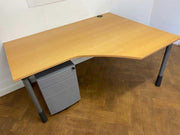 Used Kinnarps Beech Veneer Corner Desk & Beech  Pedestal LH